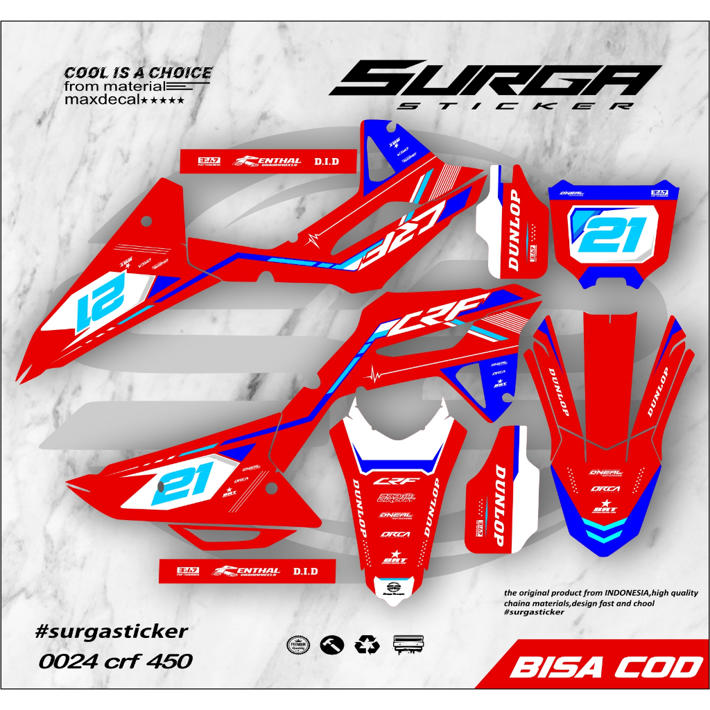 Decal CRF 450 Full Body | Striping Motor CRF 450 Custom Desain Racing Premium (0024 crf450)