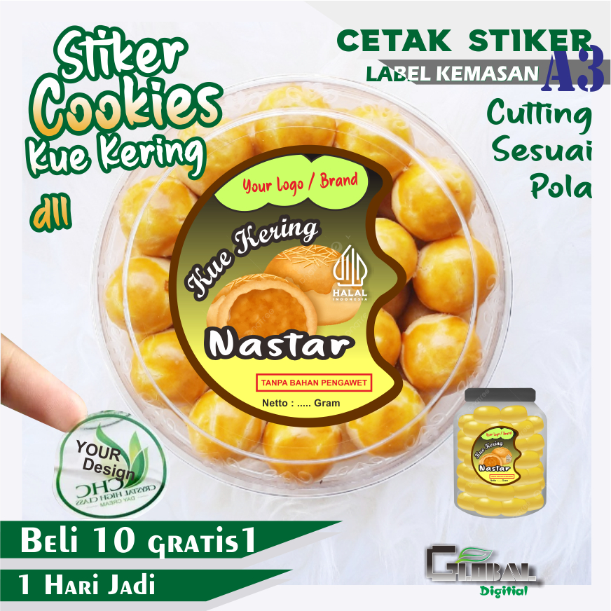 Stiker Label Kemasan Kue Kering / Stiker Nastar / Kue Kering Toples Lebaran / Free Cutting