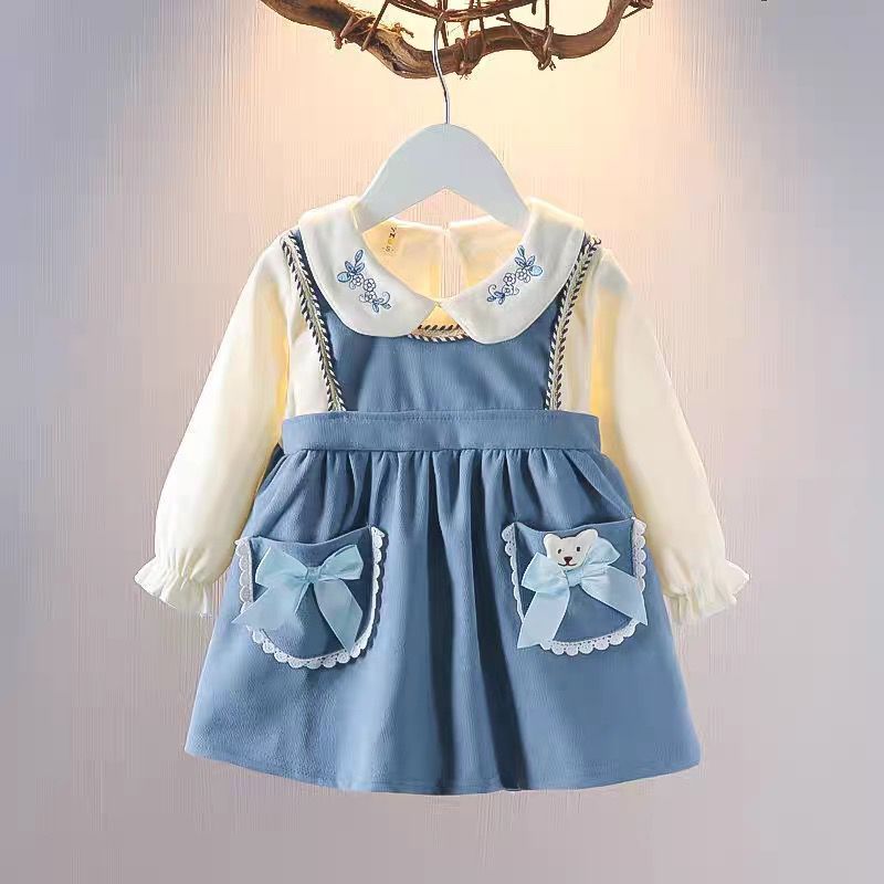 Dress Model 2in1 Anak Perempuan Usia 1-4 Tahun | Baju Dress Model Lengan Panjang Serut Variasi Krah 