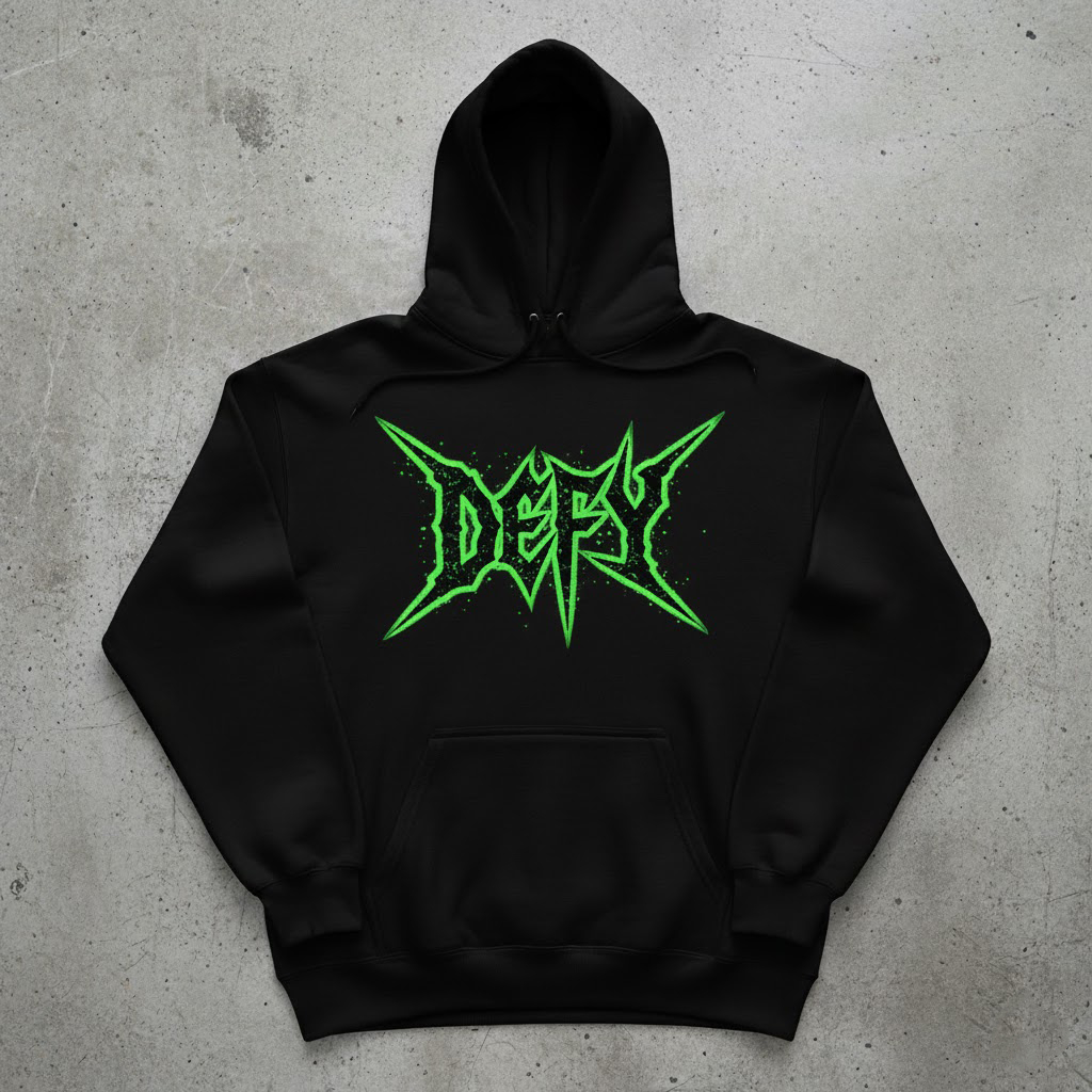 Hoodie DEFY Distro Grunge Metal Neon Green/Hitam [PREMIUM] | Jaket Sweater Pria Wanita Oversize Aest