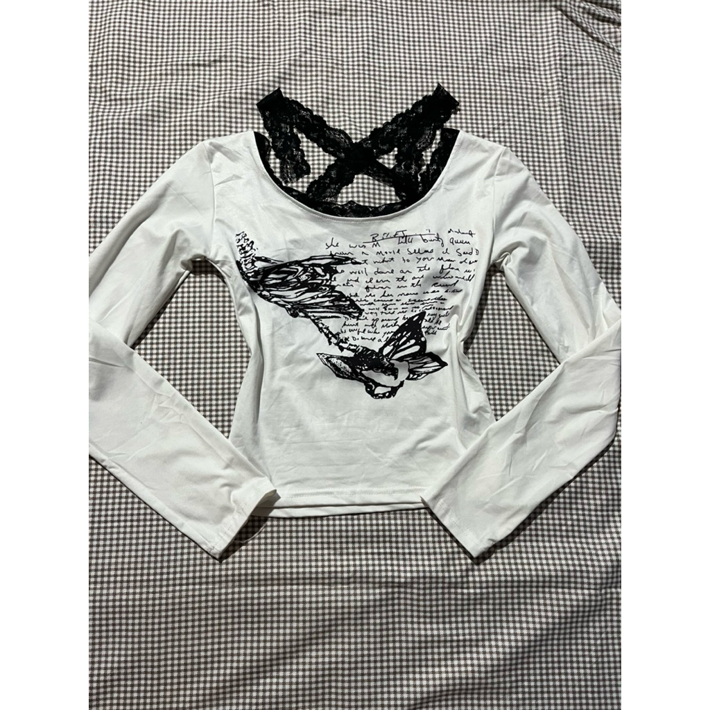 gothic grunge backless tshirt long sleave