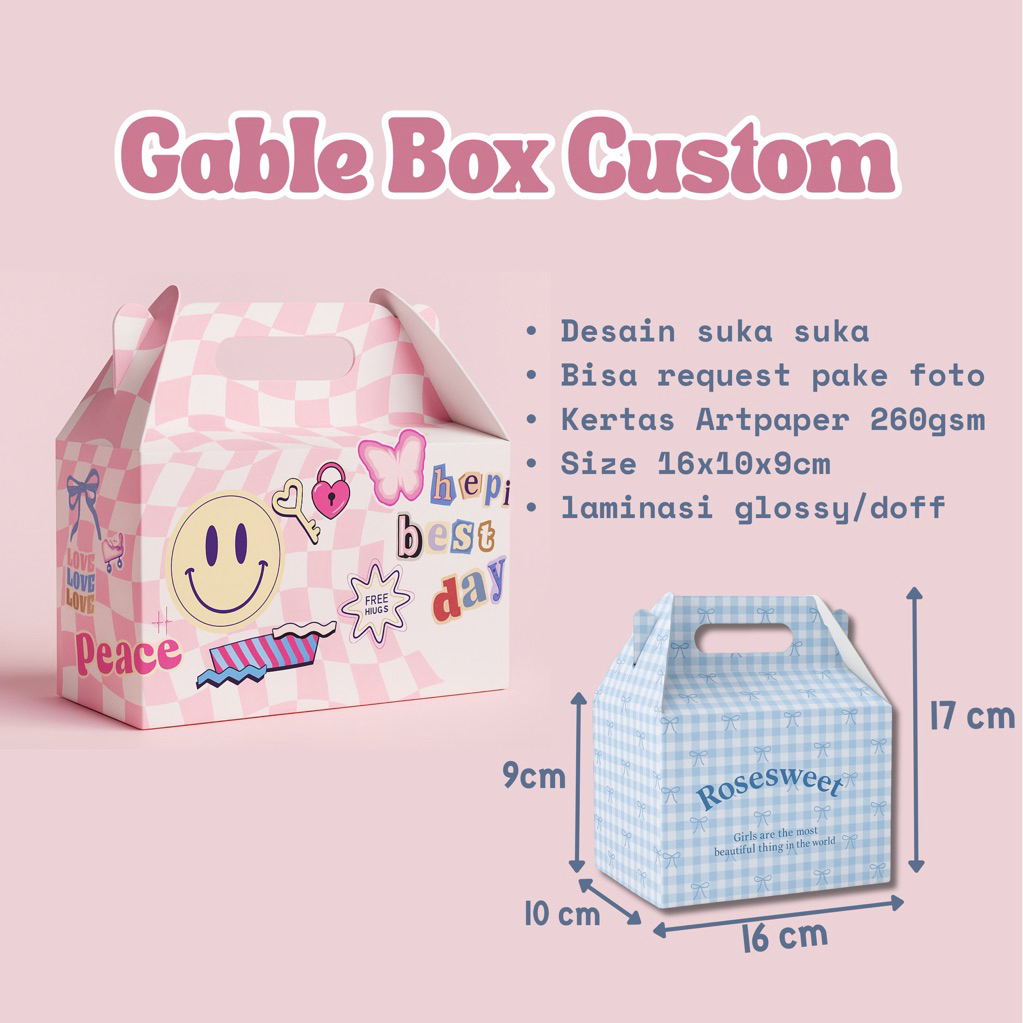 Gable Box Custom Desain – Box Hampers, Souvenir, Gift Box, Packaging Ulang Tahun & Wedding