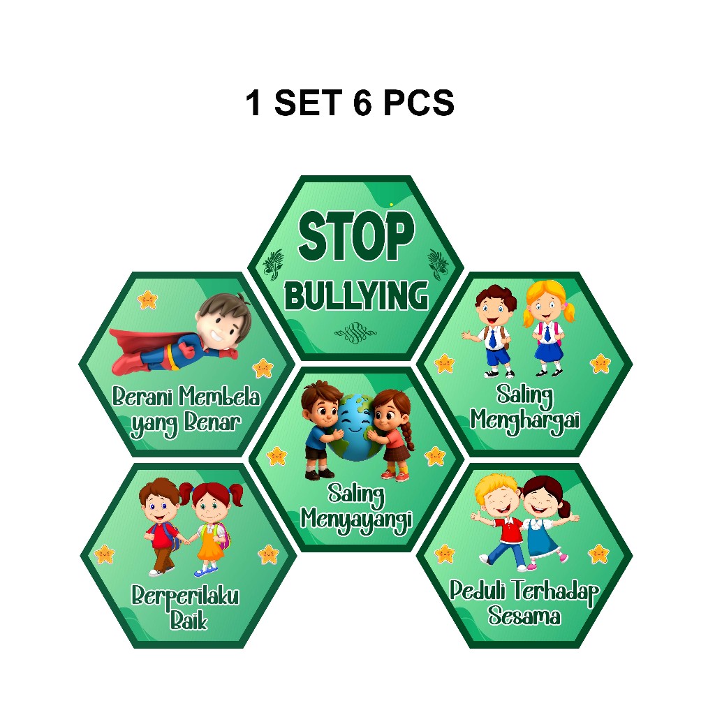 1 Set 6 Pcs Hiasan Kelas Hexagonal Aesthetic Stop Bullying Dekorasi Ruangan Kelas