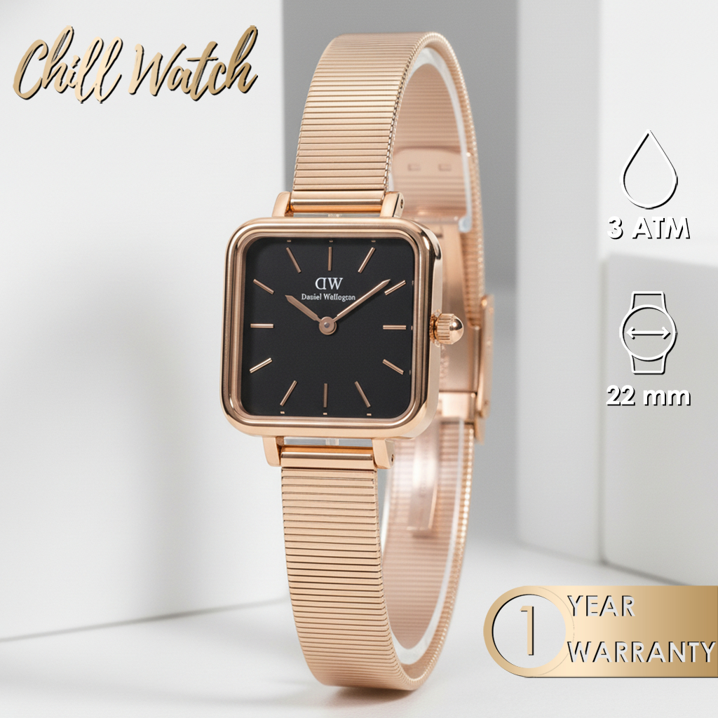 Jam Tangan Wanita Daniel Wellington Quadro Studio 22x22 Rosegold Black - Original Garansi 1 Tahun