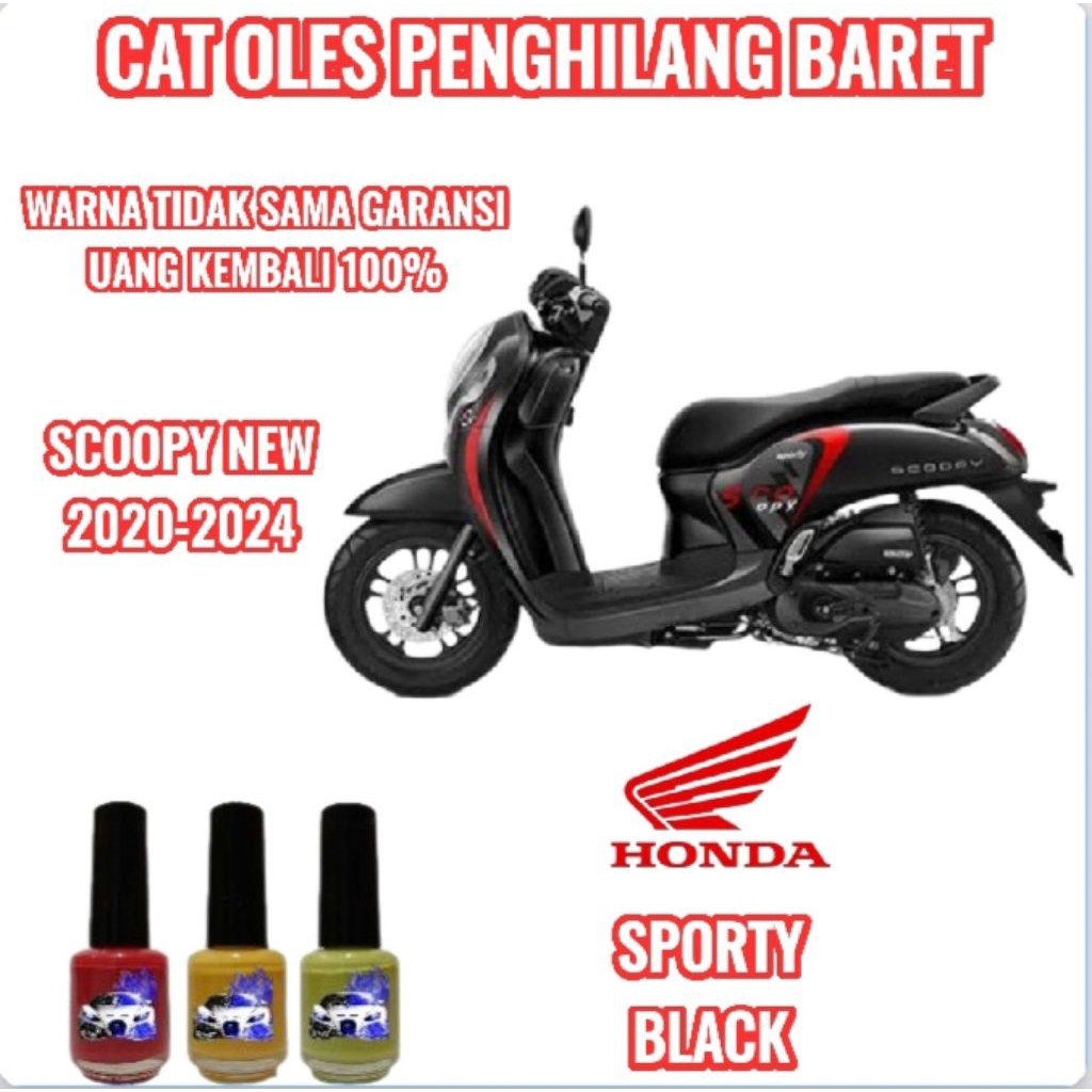 CAT OLES PENGHILANG BARET MOTOR HONDA SCOOPY SPORTY BLACK/HITAM GLOSY 2020,2021,2022,2023,2024, NEW 
