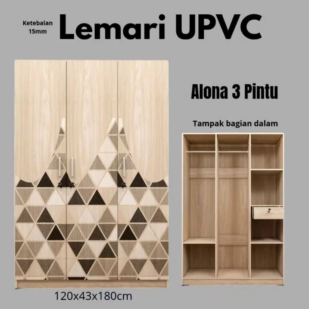 Lemari upvc - Lemari pakaian 3 pintu bahan upvc kuat dan kokoh anti rayap anti jamur anti karat