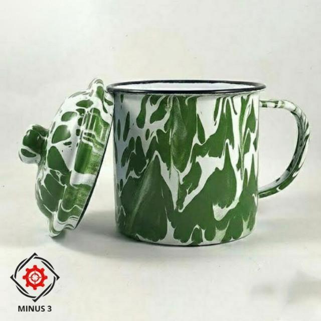 MUG 9 CM LURIK BLIRIK BLURIK CANGKIR TUTUP ENAMEL GELAS KALENG JADUL
