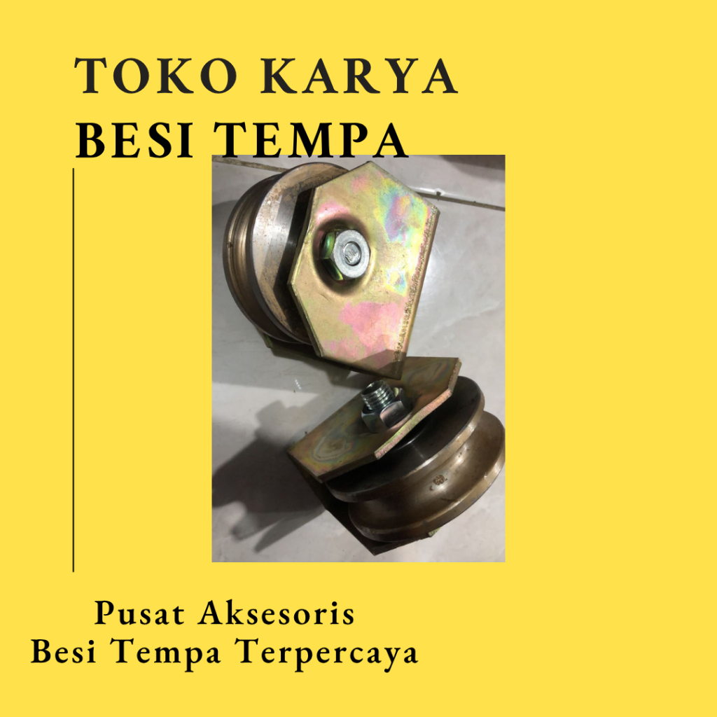 Roda Sliding Door 9,5 cm Bearing Besar dan Baru / Roda Pagar Besi / Rel Siku Rel AS Bulat / Rel Pint