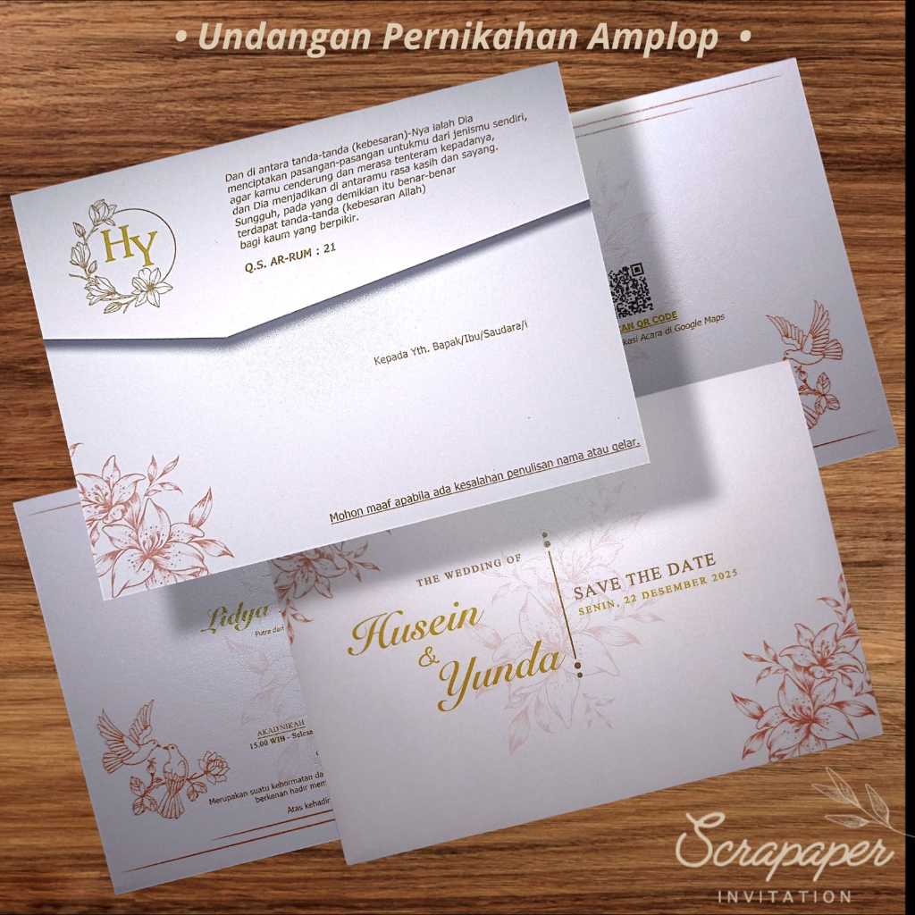 Undangan Pernikahan Amplop dan Isi Hardcover Bahan Kertas Jasmine Premium Tebal Berglitter