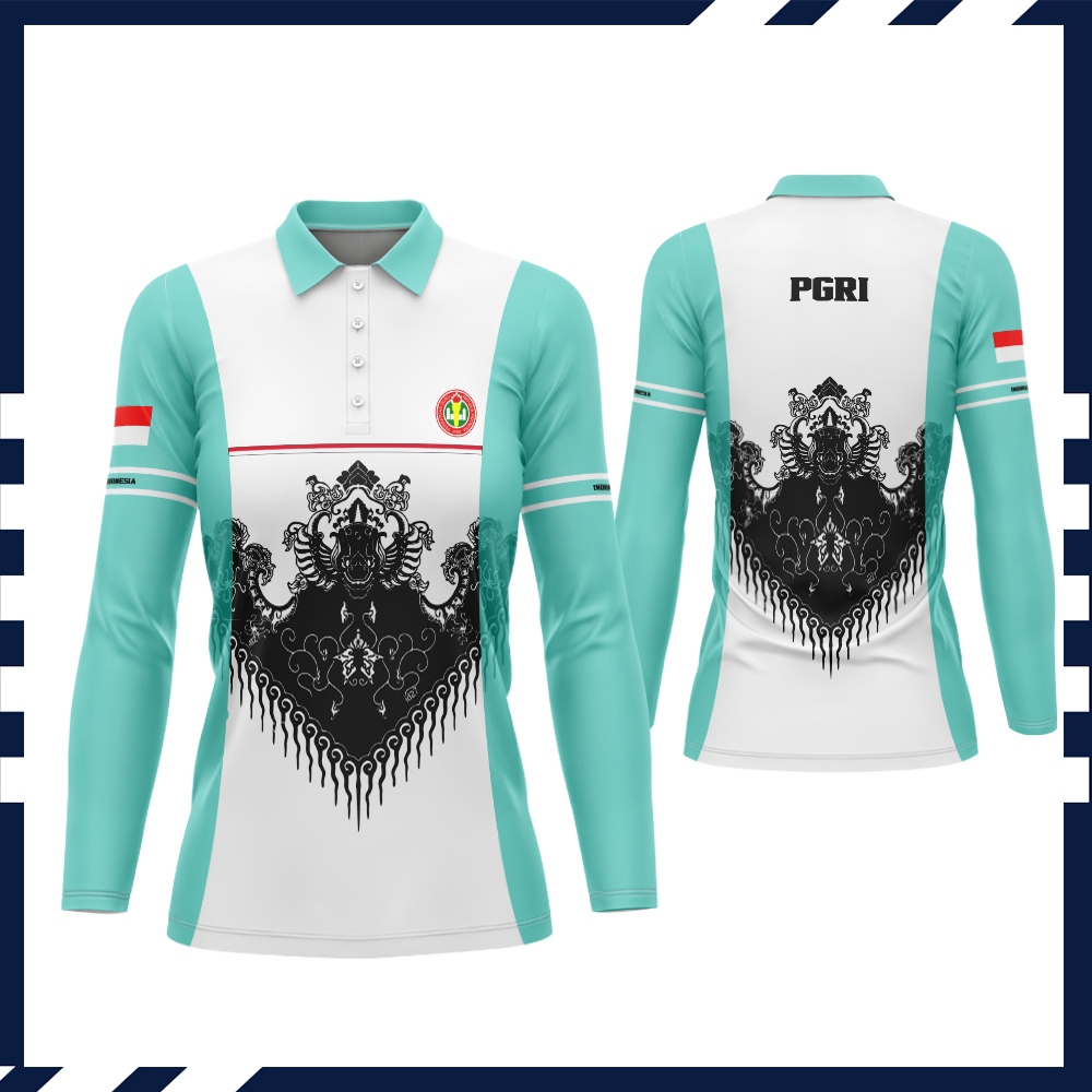 Baju PGRI Wanita / Baju Guru Batik PGRI / Kaos Polo PGRI Lengan Panjang / Baju Guru PGRI Custom Nama