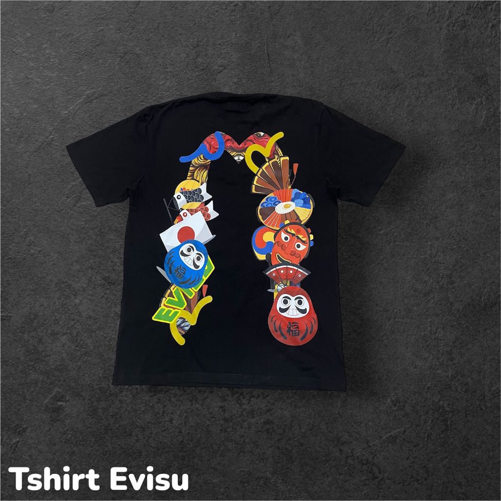 Tshirt Evisu Black Import High Premium Full Cotton 20s Unisex