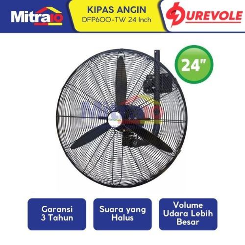 Kipas Angin Dinding 24 Inch Hitam - Untuk Dinding, 3 Kecepatan - Durevole