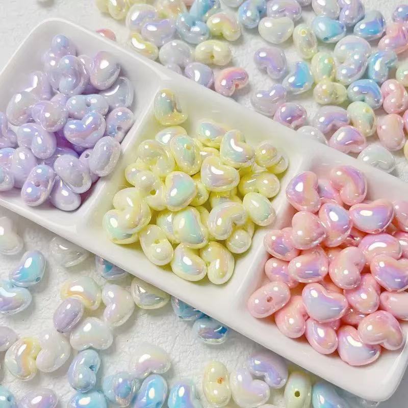 Bahan gelang kalung rantai ponsel DIY manik-manik akrilik lubang lurus hati kecil seri krim