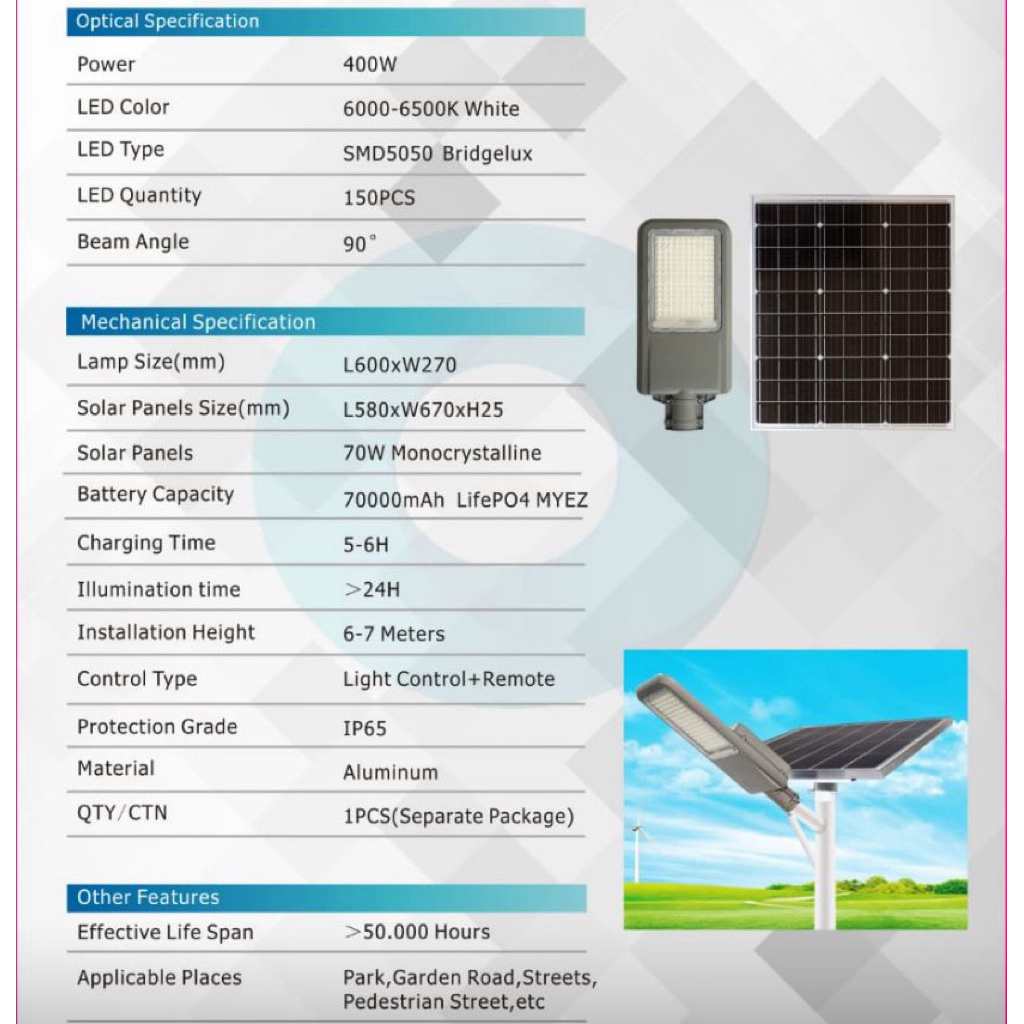 Lampu Jalan Solar Cell 400 Watt Lampu Tenaga Surya 400W PJU Solar Cell 400 Watt
