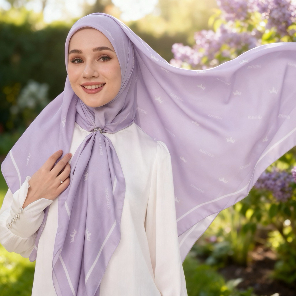 MANDJHA Victoria Lilac Scarf by Ivan Gunawan - Jilbab Segi Empat Motif ORIGINAL
