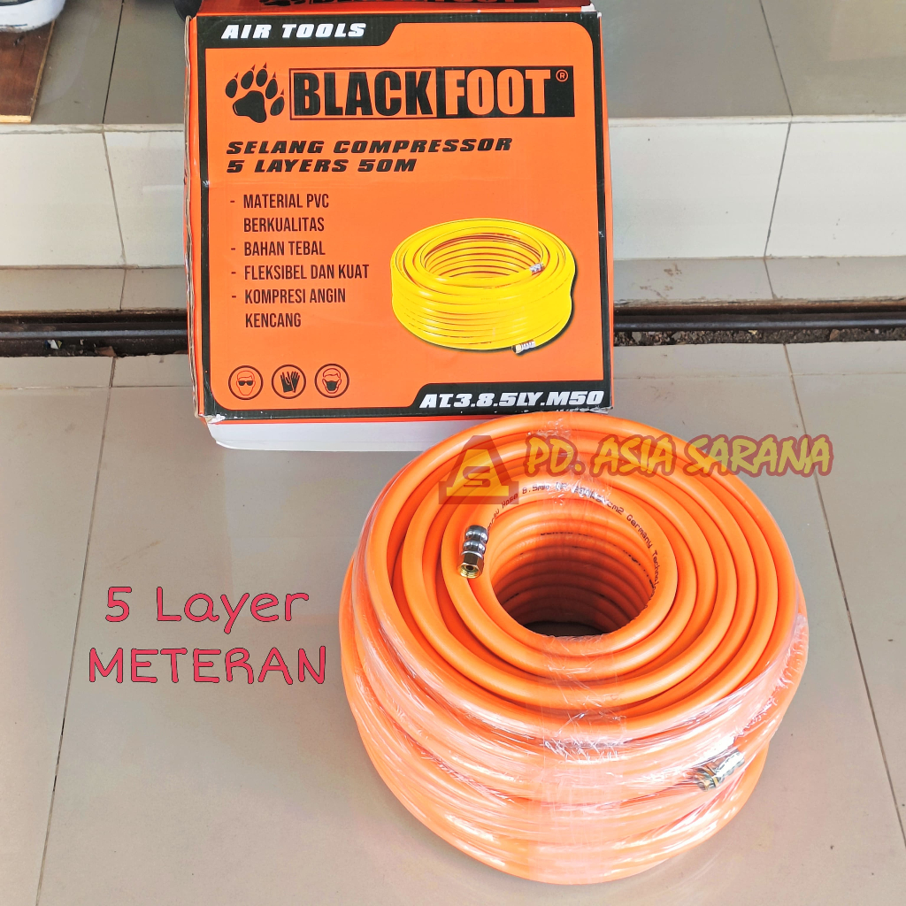 [METERAN] Selang Kompresor 5 Layer Lapis BLACKFOOT Tekanan Tinggi Angin Air Hose Meter AT.3.8.5LY.M5