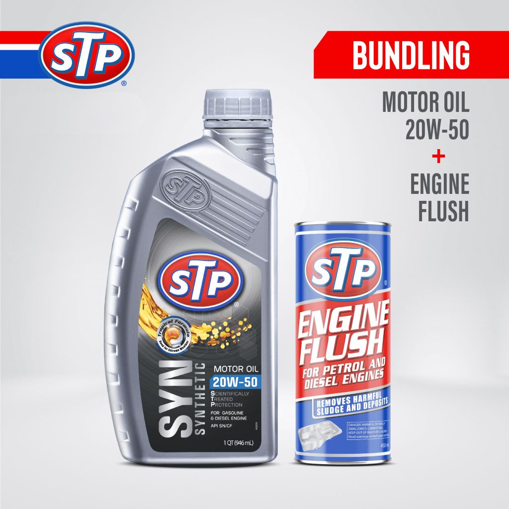 STP - [BUNDLE] Oli Sintetik 20W-50 + Engine Flush Pembersih Oli Mobil Motor