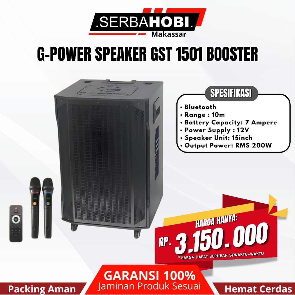 G-POWER Speaker Portable Gst-1501 Booster Speaker Meeting 15 Inch FREE 2 Mic