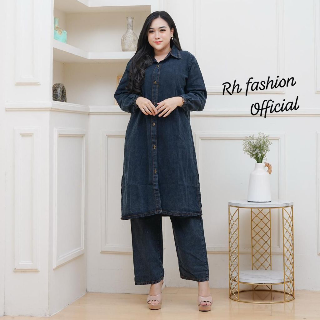 setcel jeans premium One Set kulot dan bluse bb 45-90 kg  jemmie set jeans wast virall