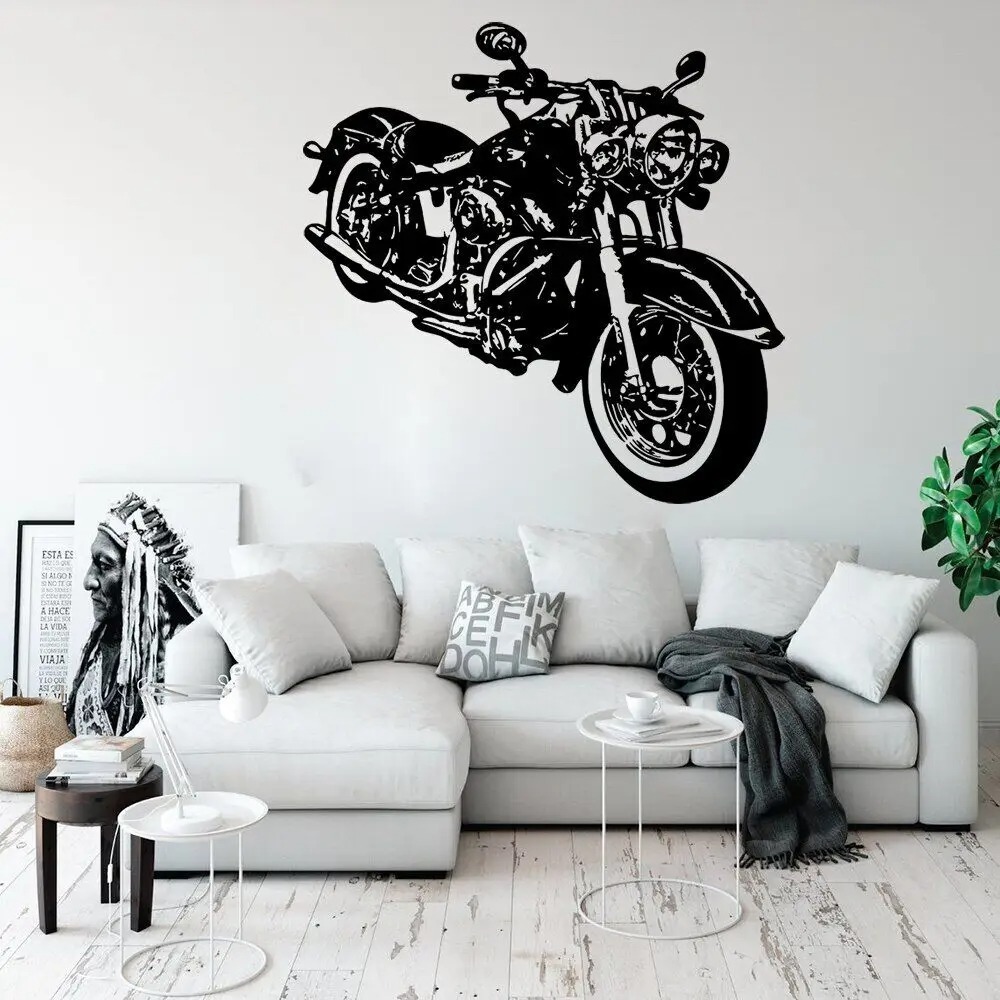 Stiker Dinding Sepeda Motor Besar untuk Anak-anak, Kamar Remaja, Sepeda Motor Retro, Stiker Dinding 