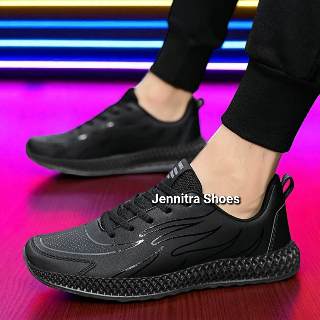 Sepatu sekolah wanita cewek pria cowok sneaker kekinian murah hitam putih polos full f10