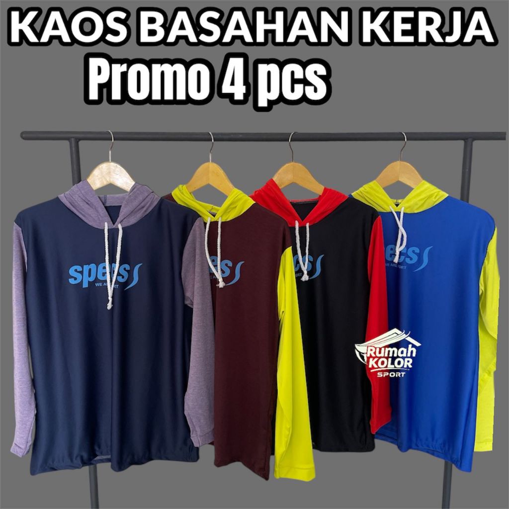 PROMO GILA 4 PCS Baju Basahan Kerja Lengan Panjang/Baju Kerja Pria/Kaos Basahan Kerja Lengan Panjang