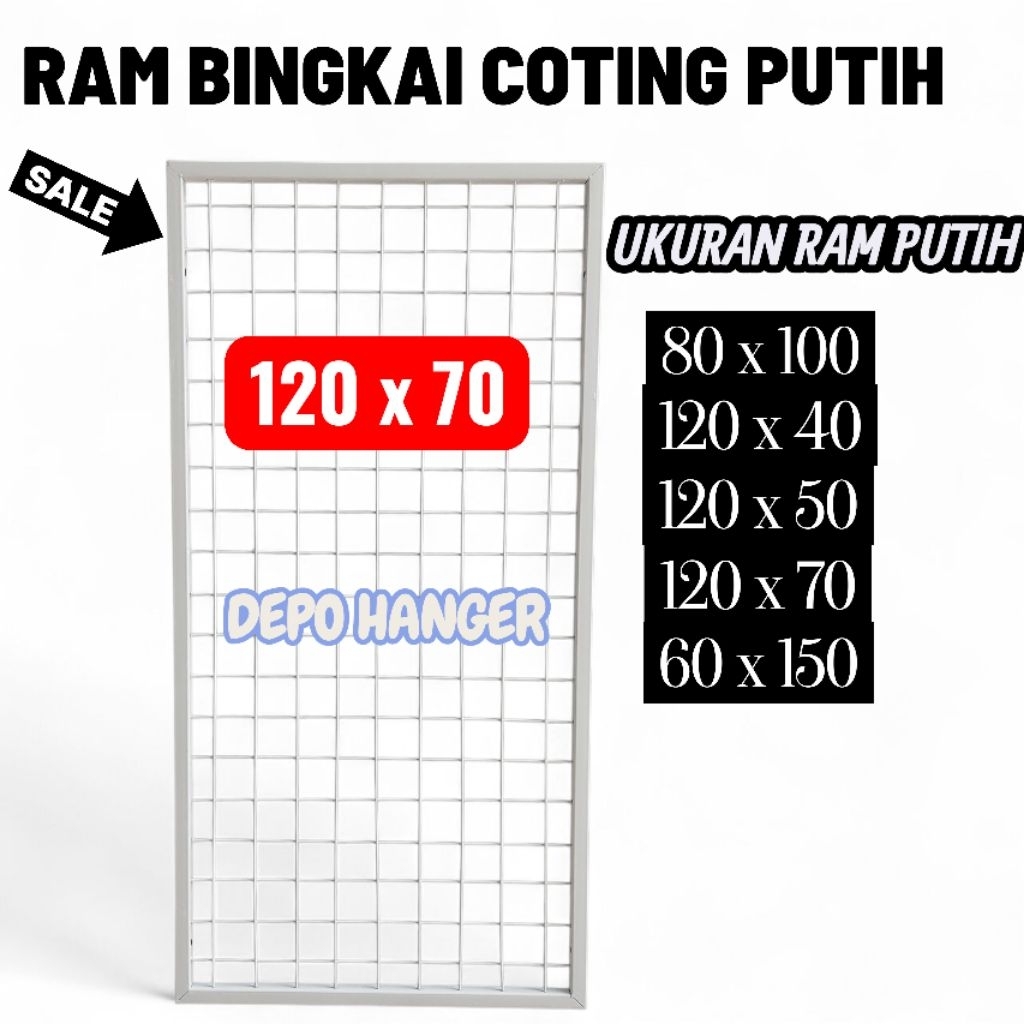 WIREMESH RAM BINGKAI COATING PUTIH TEBAL UKURAN 120 x 70