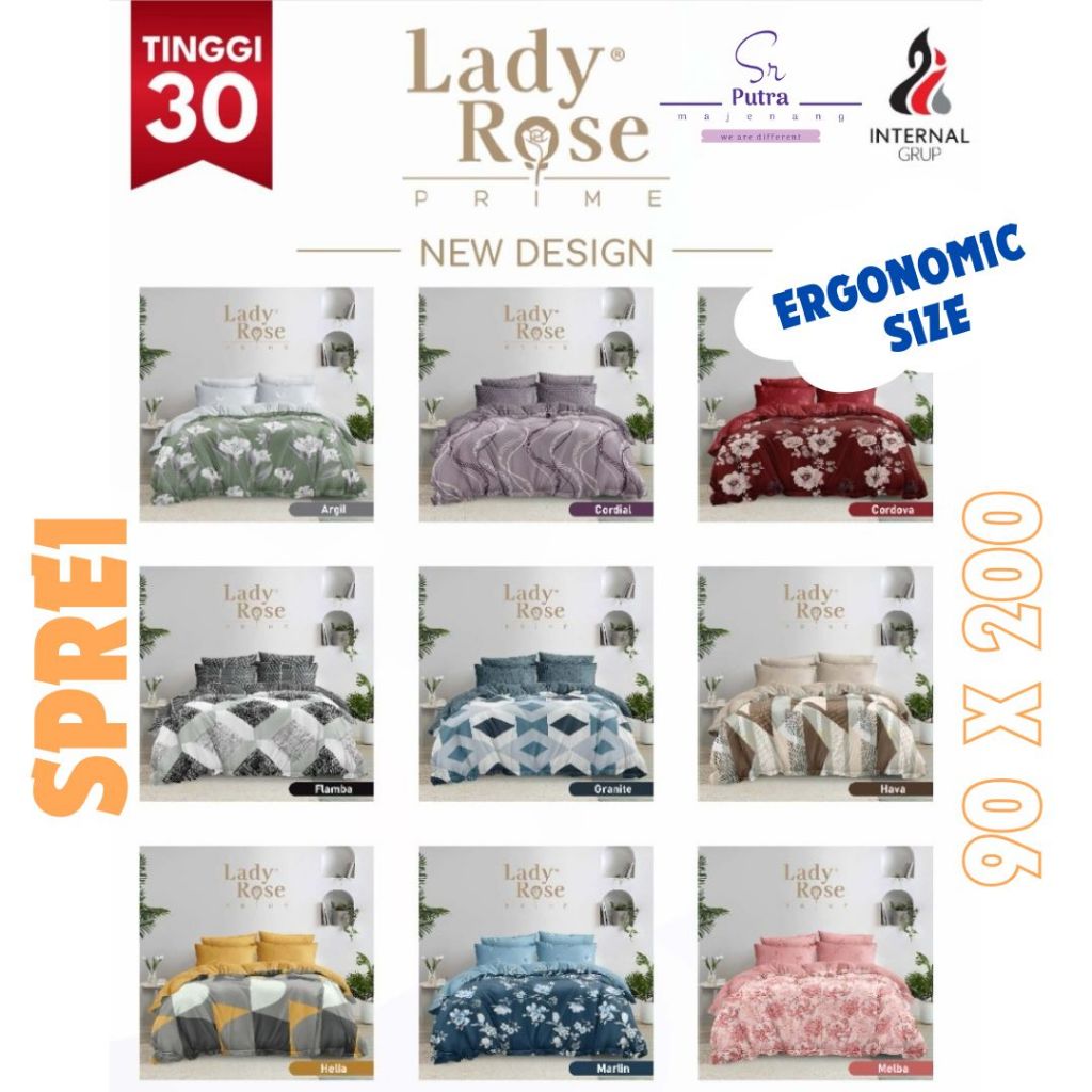Sprei Lady Rose Prime " Ergonomic Size " Tinggi 30 Ukuran 90 x 200 From Internal Group