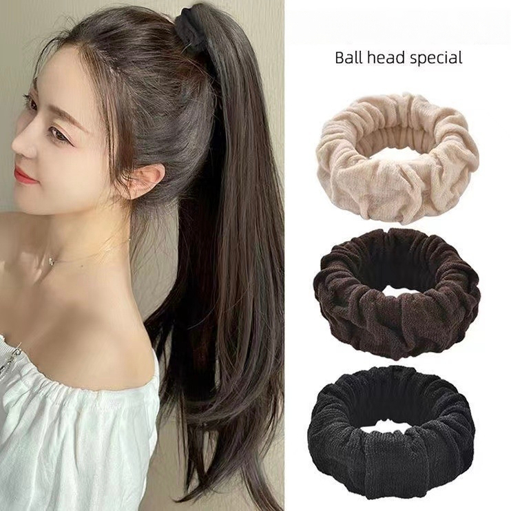 Ikat Rambut / Kunciran Donat Besar Polos Tebal HITAM 7cm / Jumbo 12cm  Karet Kuncir Rambut Cepol Ana