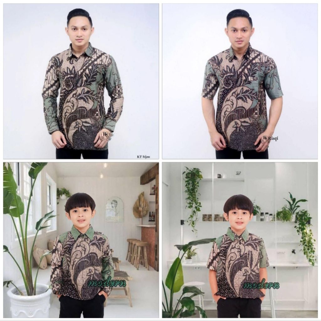 Baju Batik Couple Ayah dan Anak Laki-laki Motif Kate Warna Hijau Big  Jumbo