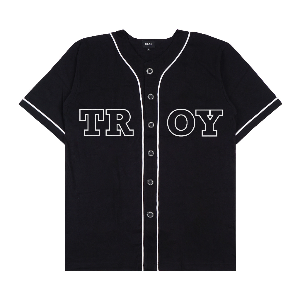 Troy Company Jersey Baseball Tshirt Black College Split - Kaos Jersey Baseball Hitam BT 2637