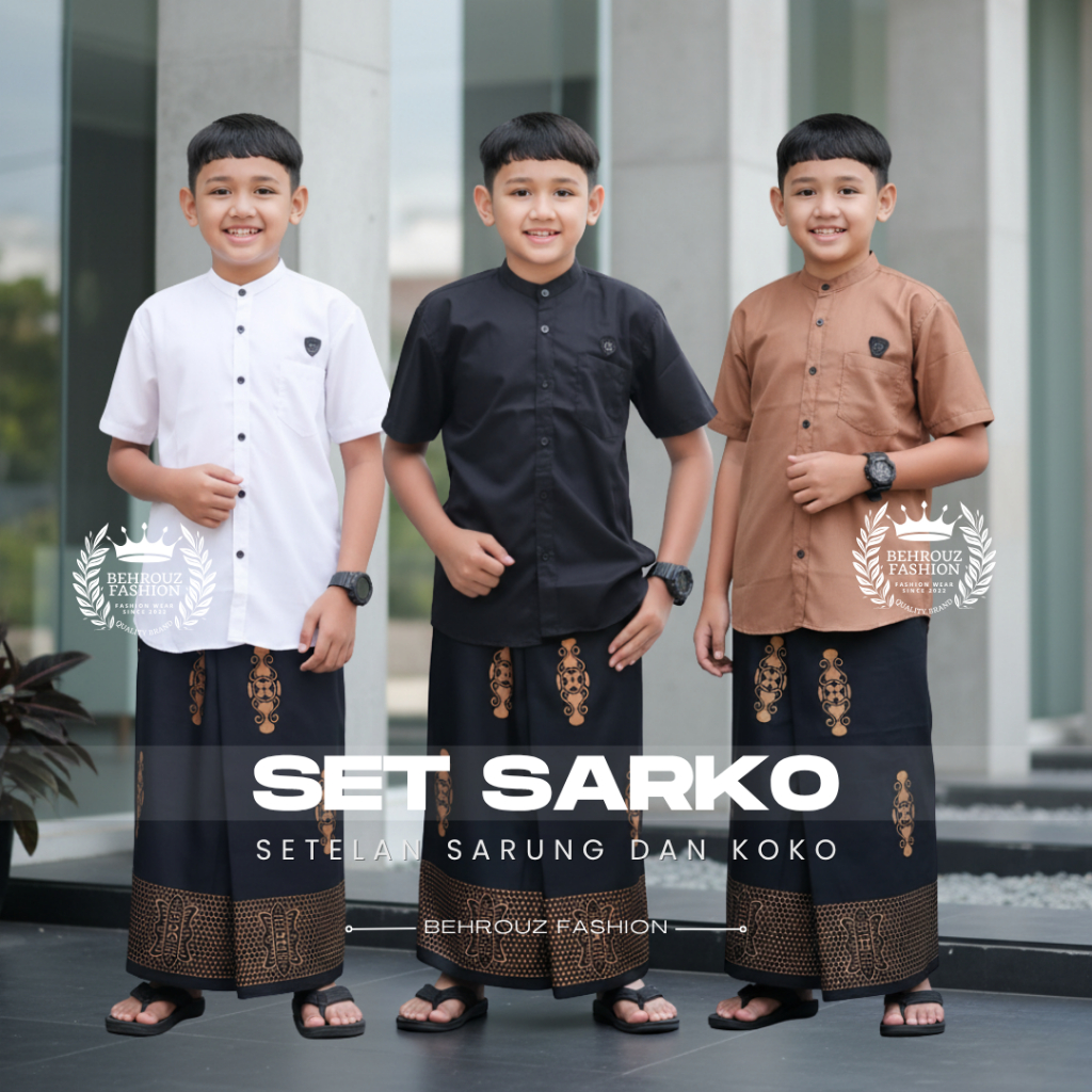 Baju Setelan Koko Sarung Anak Laki-Laki Usia 3-12 Tahun
