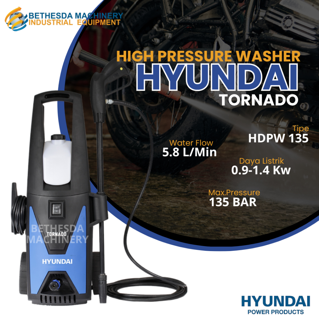 Alat Cuci Motor Listrik Hyundai / High Pressure Washer-Tornado HDPW 135