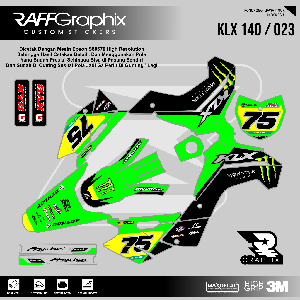 DECAL KLX 140 SUPER GLOSSY KODE 023 - DECAL STICKER KLX - STICKER KLX MURAH - DECAL KLX MURAH