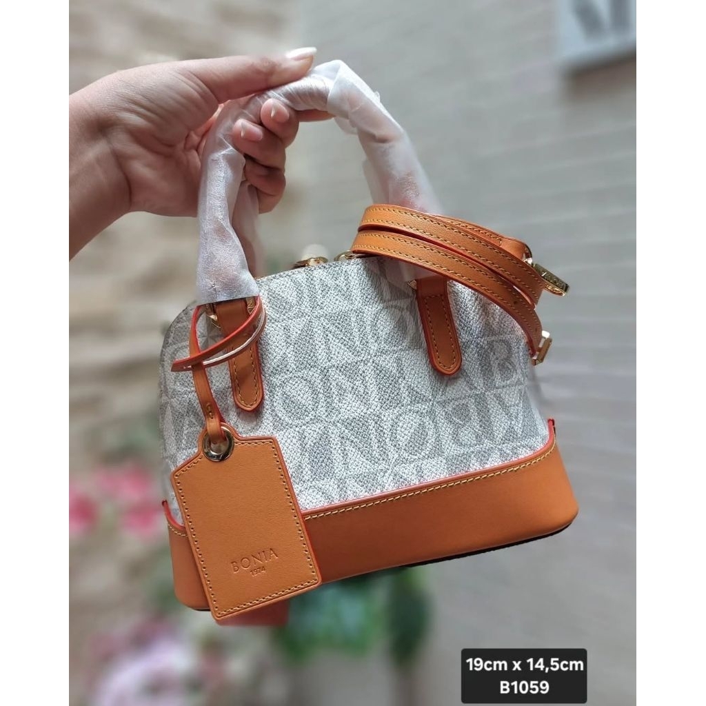 tas bonia original sling bag top handle alma xs monogram putih