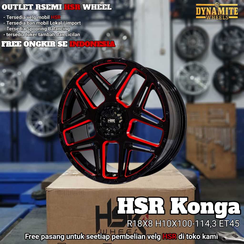 pelek mobil racing ring 18 lubang 5 velg hsr type KONGA R18 lebar 8 pcd 10X100-114,3 ET45