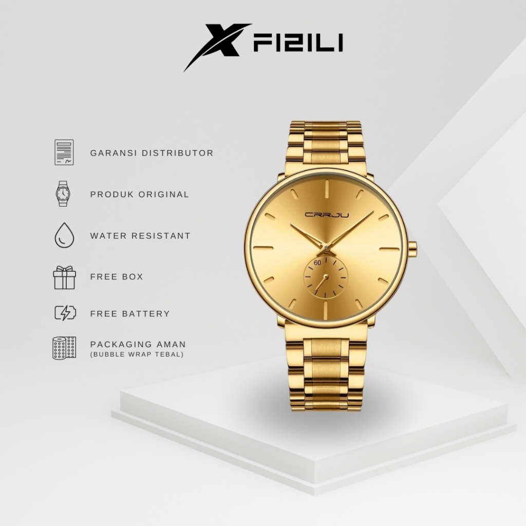 FIZILI Jam Tangan Pria Cassual Crrju 2150 Tahan Air 3 Atm Leather Strap