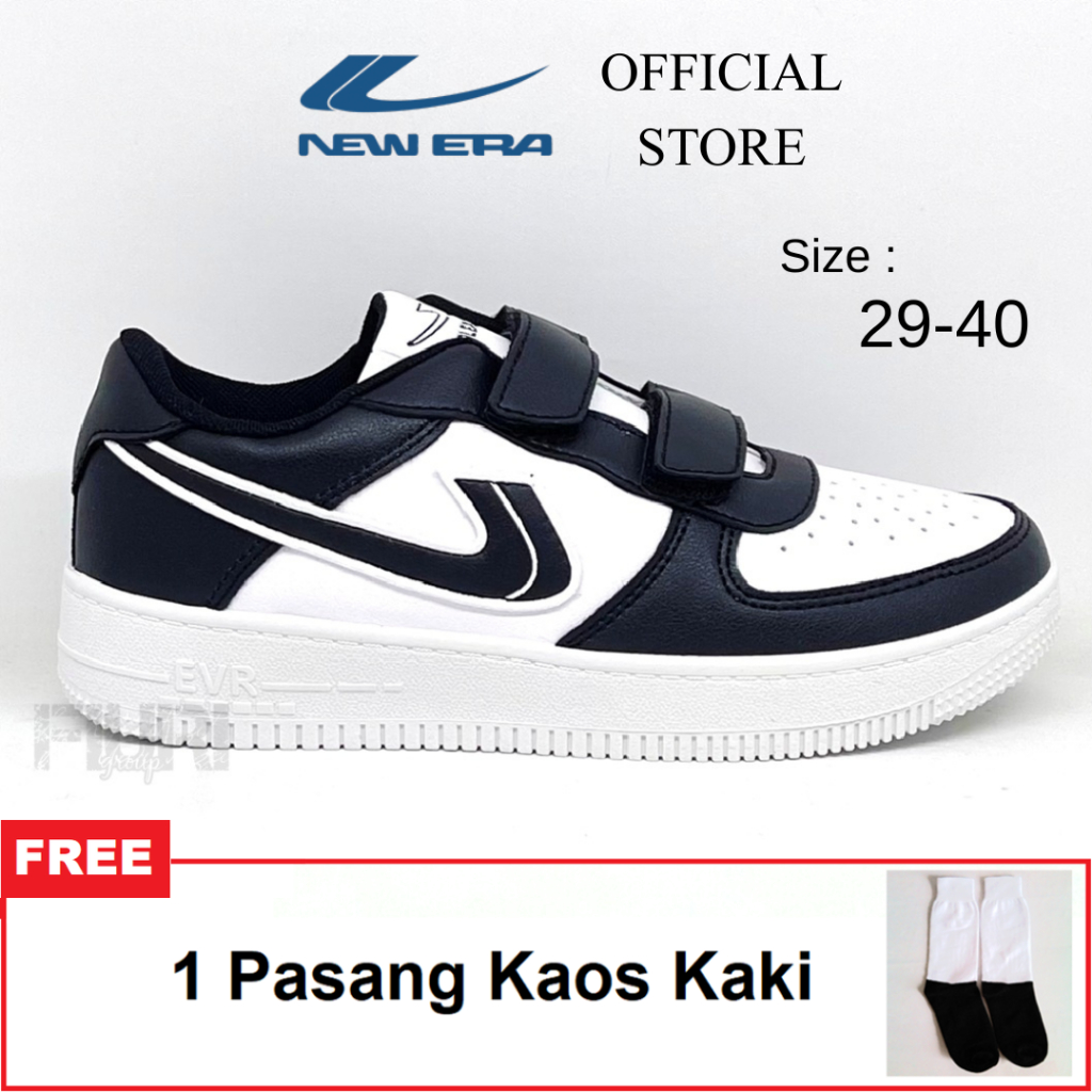 New Era - Force One Perekat 29-40 - Sepatu Sneakers Casual Sekolah Kuliah Kerja Pria Wanita - Putih 