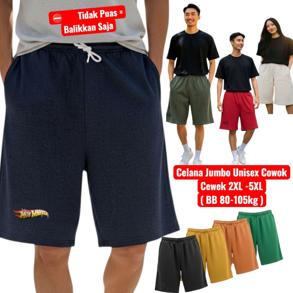Garansi Bagus.. Celana Pendek Jumbo 2XL-5XL ( BB 80-100kg)/ Celana Premium Cowok- Cewek / Unisex  + 