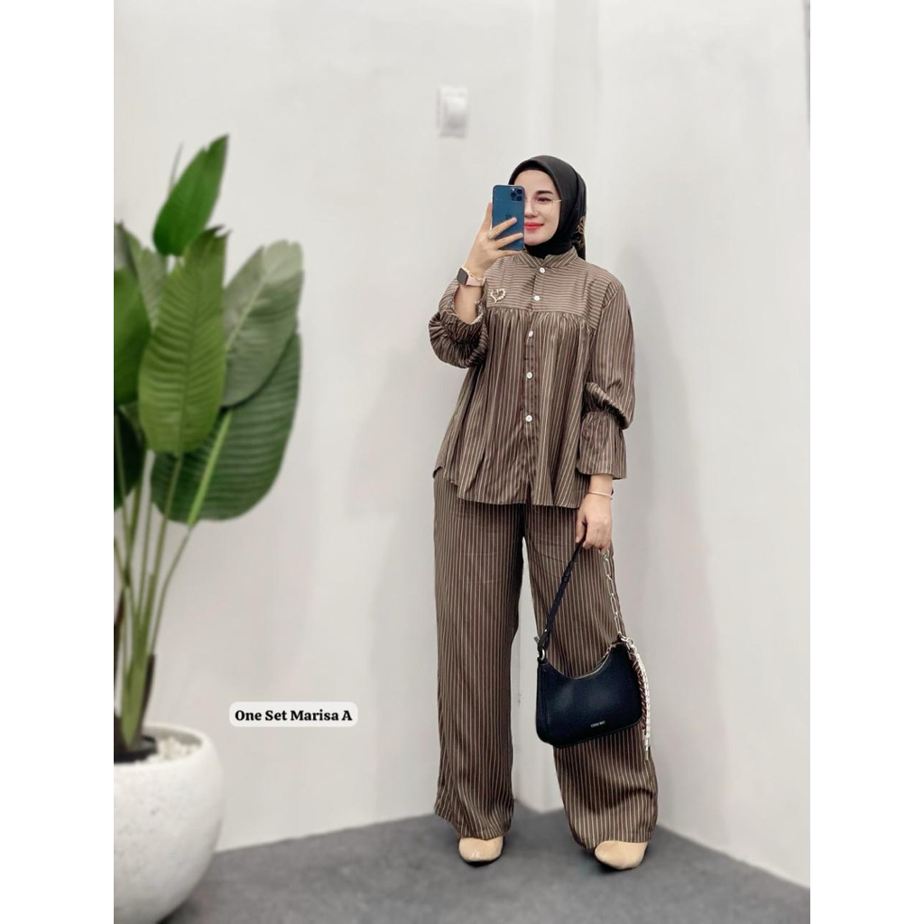 One Set Marisa / Baju Set Celana Katun Twe / COD
