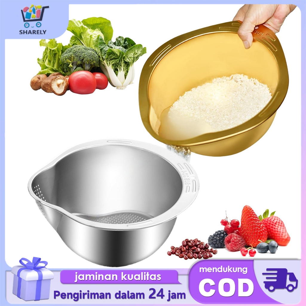 Baskom Saringan Stainless Steel Wadah Cuci Beras Saringan Cuci Beras Baskom Cuci Buah Sayur