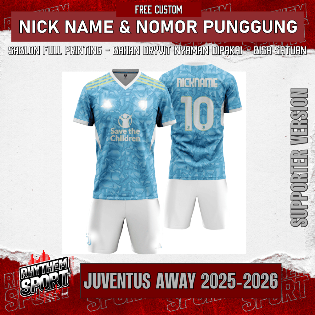 JERSEY SEPAK BOLA JUVENTUS AWAY 2025-2026 free custom nama dan nomor punggung full printing