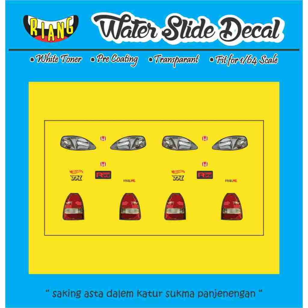 Decal Waterslide Hot Wheels Civic EK 9 2022 Super Treasure Hunt