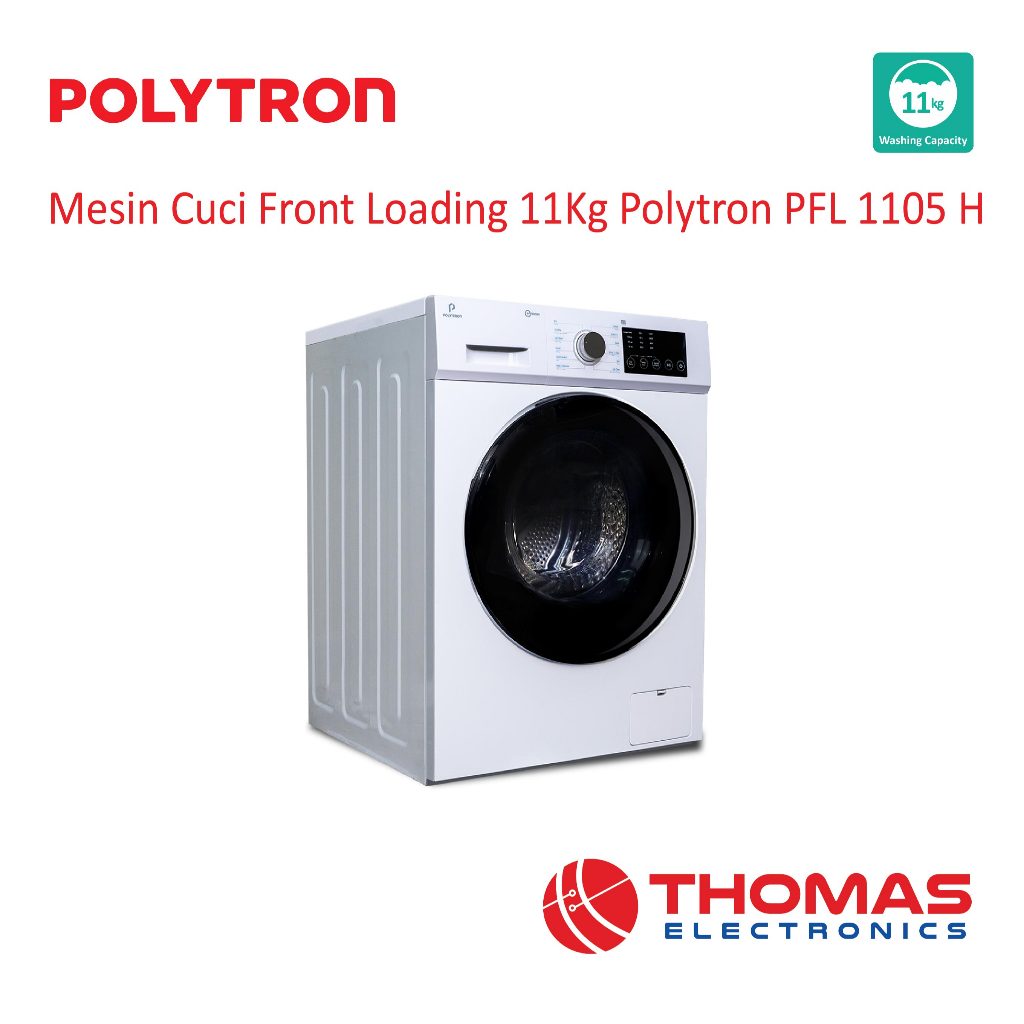 Mesin Cuci 1 Tabung Front Loading Dryer 11 Kg Polytron PFL1105 PFL 1105 H Wonderwash Inverter 100% K