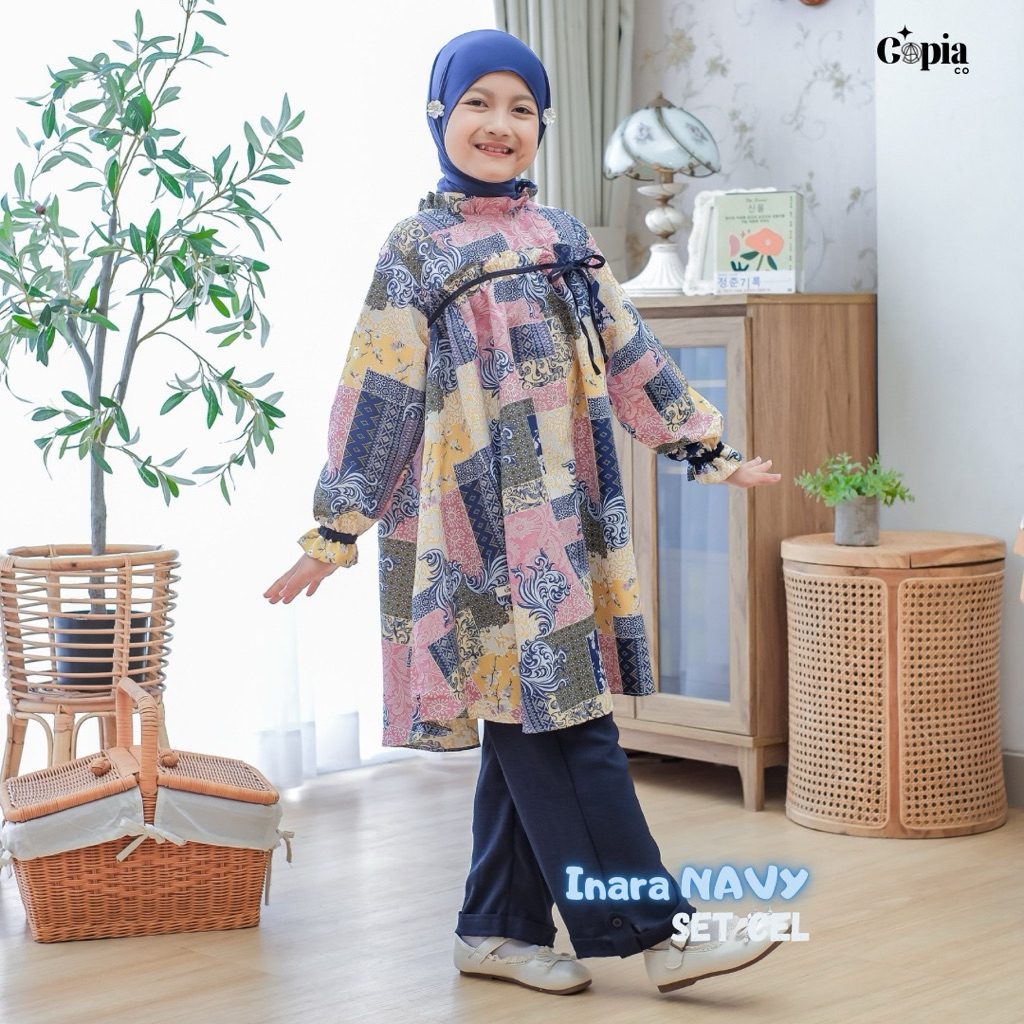 terbaru copiaco - oneset inara stelan anak perempuan long tunik set celana umur 3 - 13 tahun all