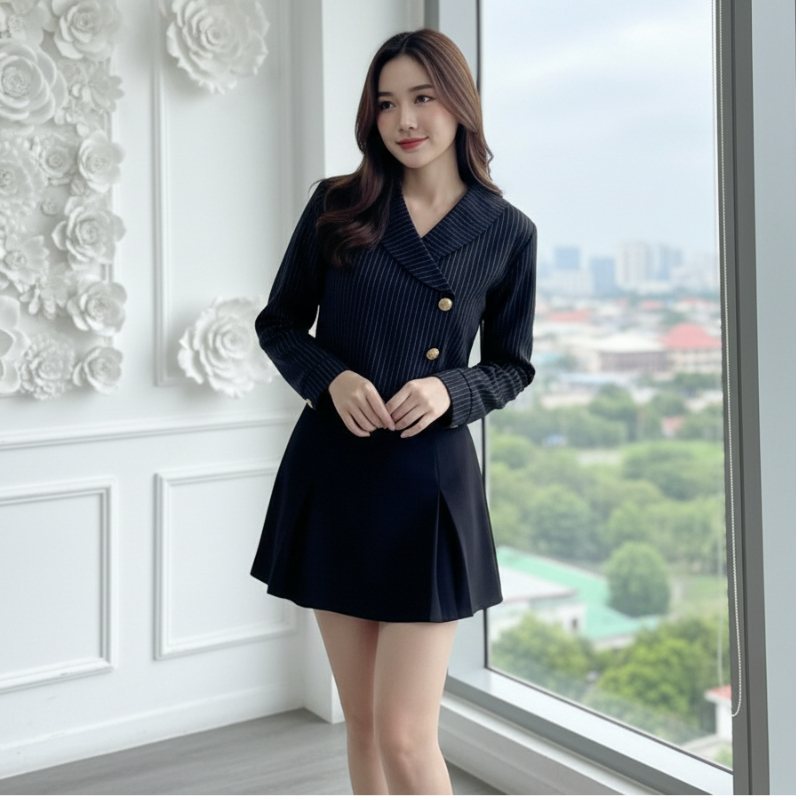 [ Chayra ] Blazer Crop Tweed Lengan Panjang Kancing Samping Tadju Blazer