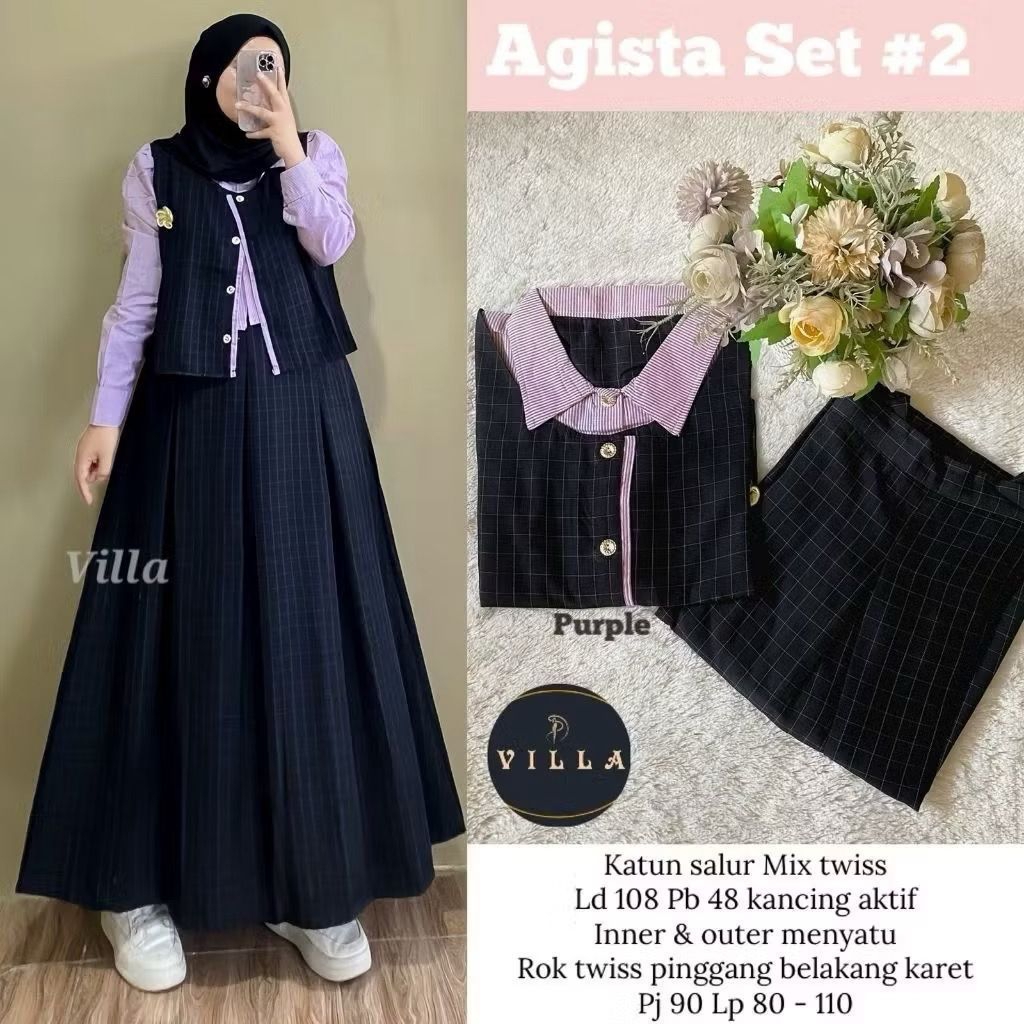 Tartan Agista set rok Dress wanita muslimah Gamis baju midi muslim gaun lebaran oneset hijab satu se