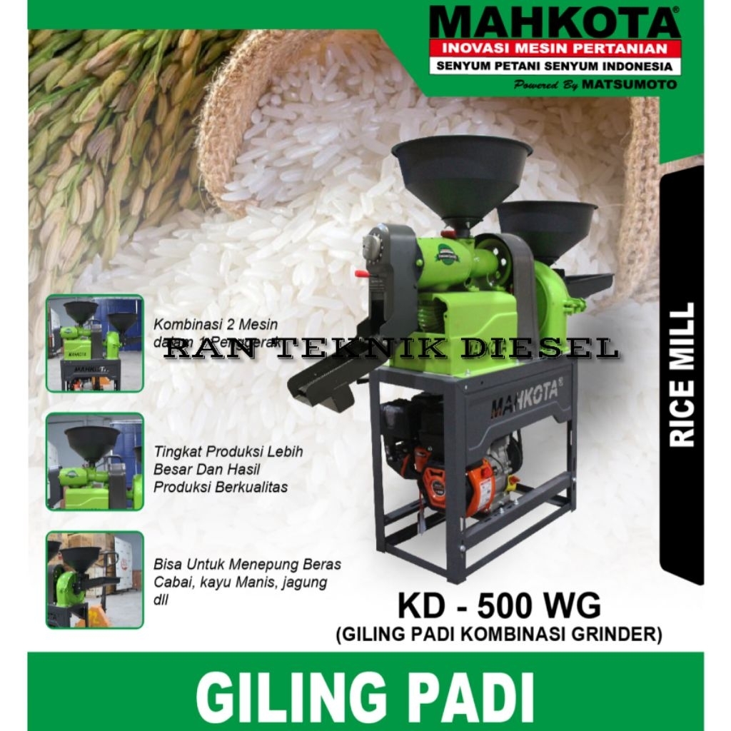 Mesin Giling Padi & Penepung MAHKOTA KD 500 WG