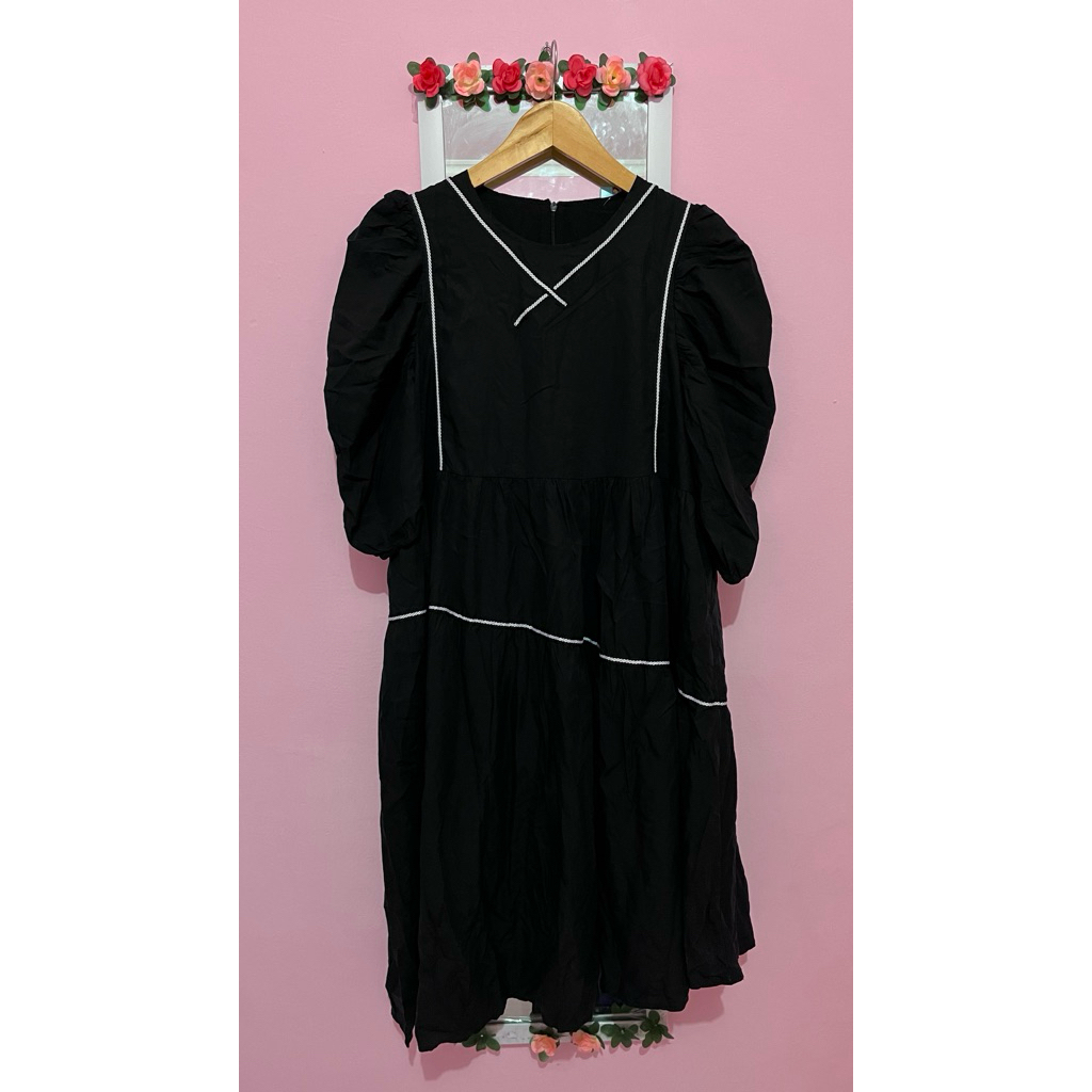 DRESS MINI TUNIK HIJAB HITAM BALON KOREANSTYLE VINTAGE BKK