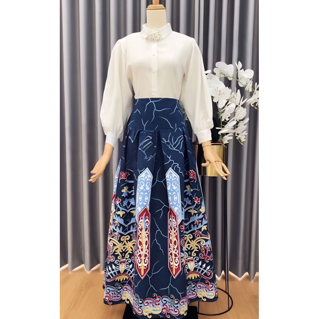 TENUN_GAYA Satu set rok batik dan blouse rok batik kekinian satu set baju kerja fashion batik modern